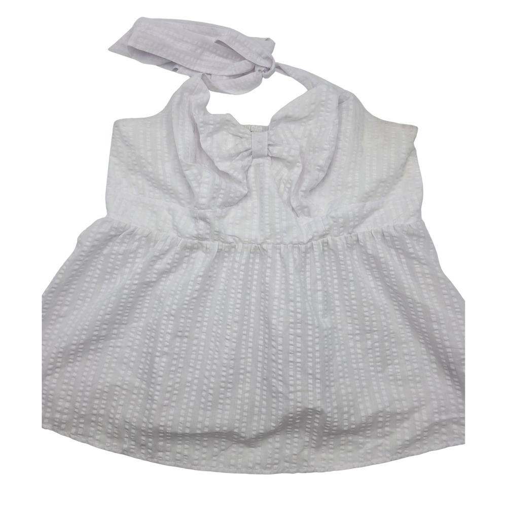Torrid Size 2 White Seersucker Halter Babydoll Top Bow Front Smocked Back Cottag